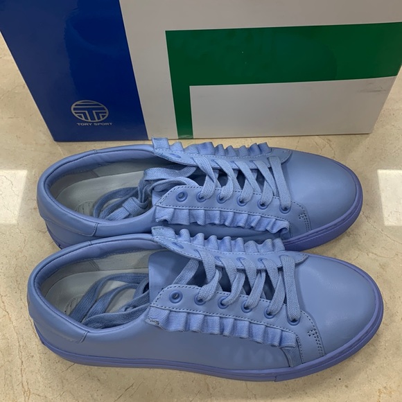 TORY BURCH SPORT CALF LEATHER RUFFLE SNEAKER IN ACE BLUE SIZE 8 - Picture 2 of 7